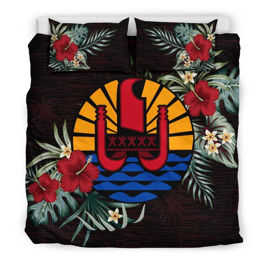 Tahiti Duvet Cover Set - Tahiti Flag Hibiscus