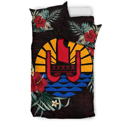 Tahiti Duvet Cover Set - Tahiti Flag Hibiscus