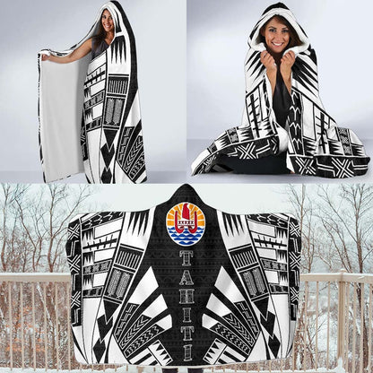 Tahiti Hooded Blanket - Polynesian Tattoo Black