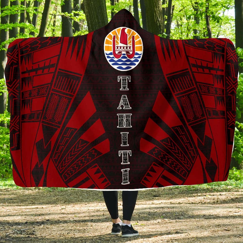 Tahiti Hooded Blanket - Polynesian Tattoo Red