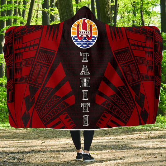 Tahiti Hooded Blanket - Polynesian Tattoo Red