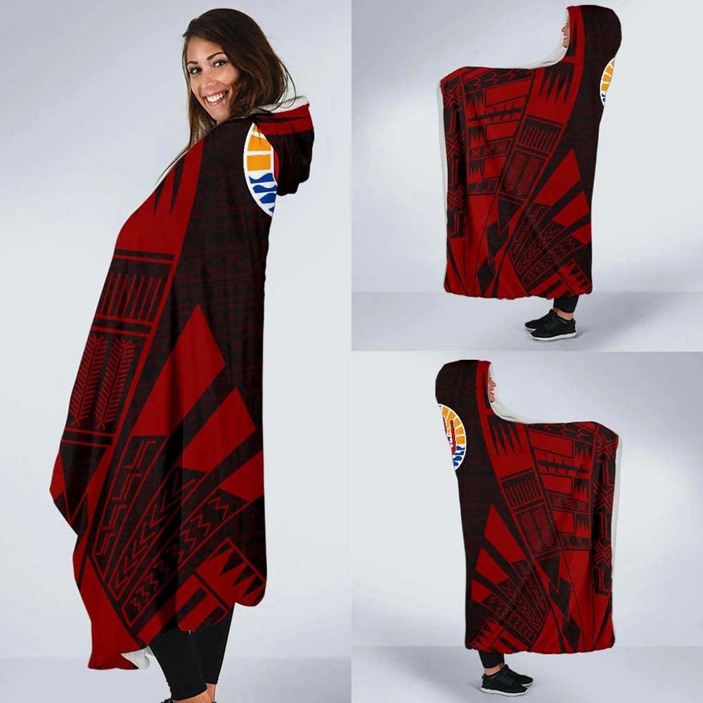 Tahiti Hooded Blanket - Polynesian Tattoo Red