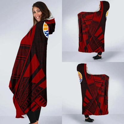 Tahiti Hooded Blanket - Polynesian Tattoo Red