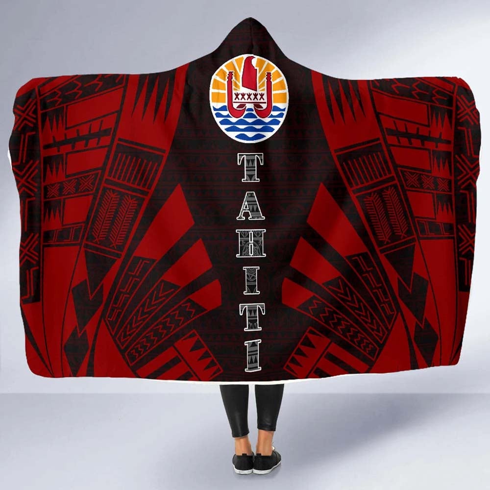 Tahiti Hooded Blanket - Polynesian Tattoo Red