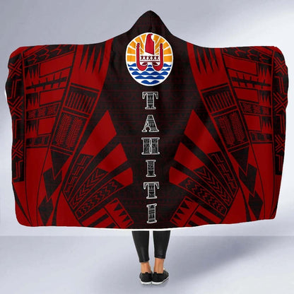 Tahiti Hooded Blanket - Polynesian Tattoo Red