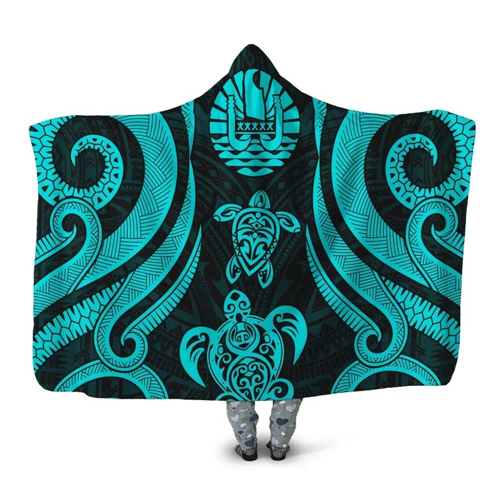 Tahiti Hooded Blanket - Turquoise Tentacle Turtle