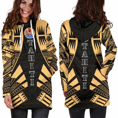 Tahiti Hoodie Dress - Polynesian Tattoo Gold