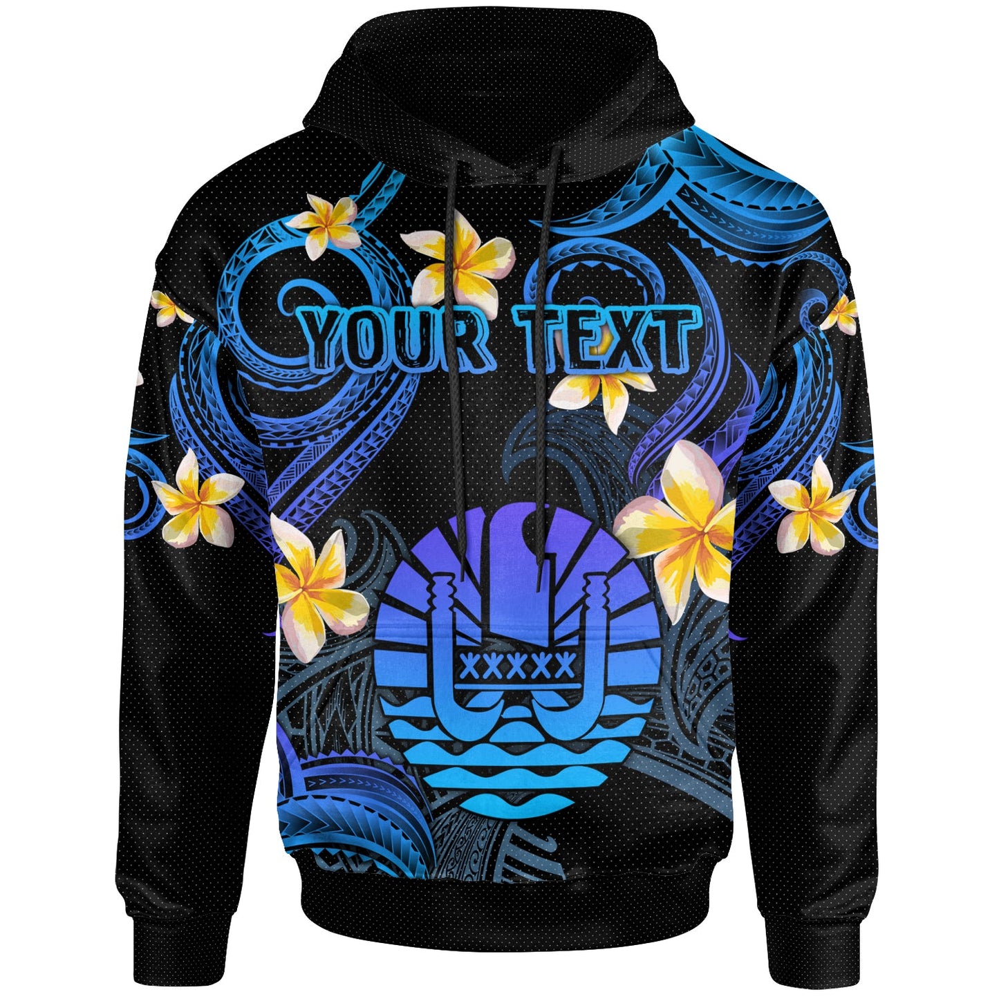 Tahiti Hoodie - Custom Personalised Polynesian Waves with Plumeria Flowers (Blue)