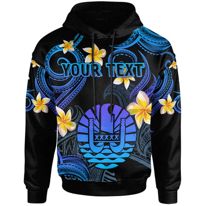 Tahiti Hoodie - Custom Personalised Polynesian Waves with Plumeria Flowers (Blue)