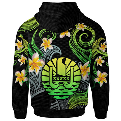 Tahiti Hoodie - Custom Personalised Polynesian Waves with Plumeria Flowers (Green)