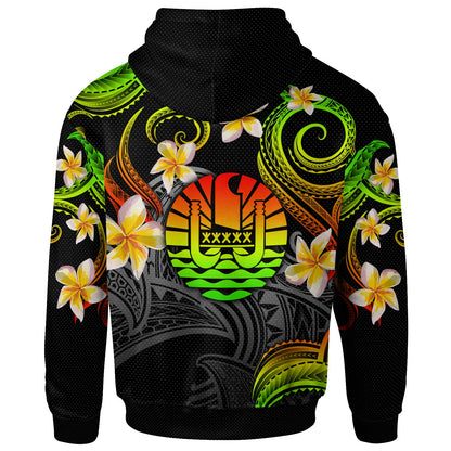 Tahiti Hoodie - Custom Personalised Polynesian Waves with Plumeria Flowers (Reggae)