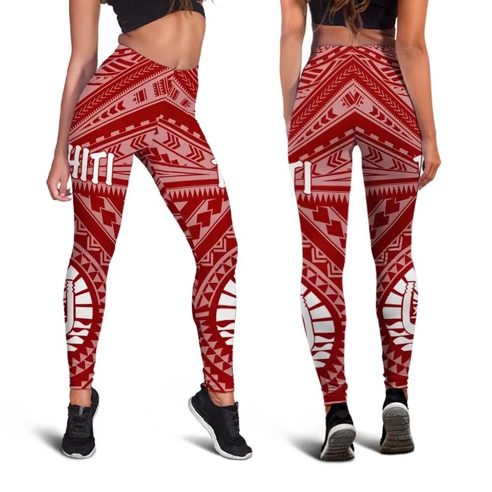 Tahiti Legging - Tahiti Seal In Polynesian Tattoo Style (Red) -BN25