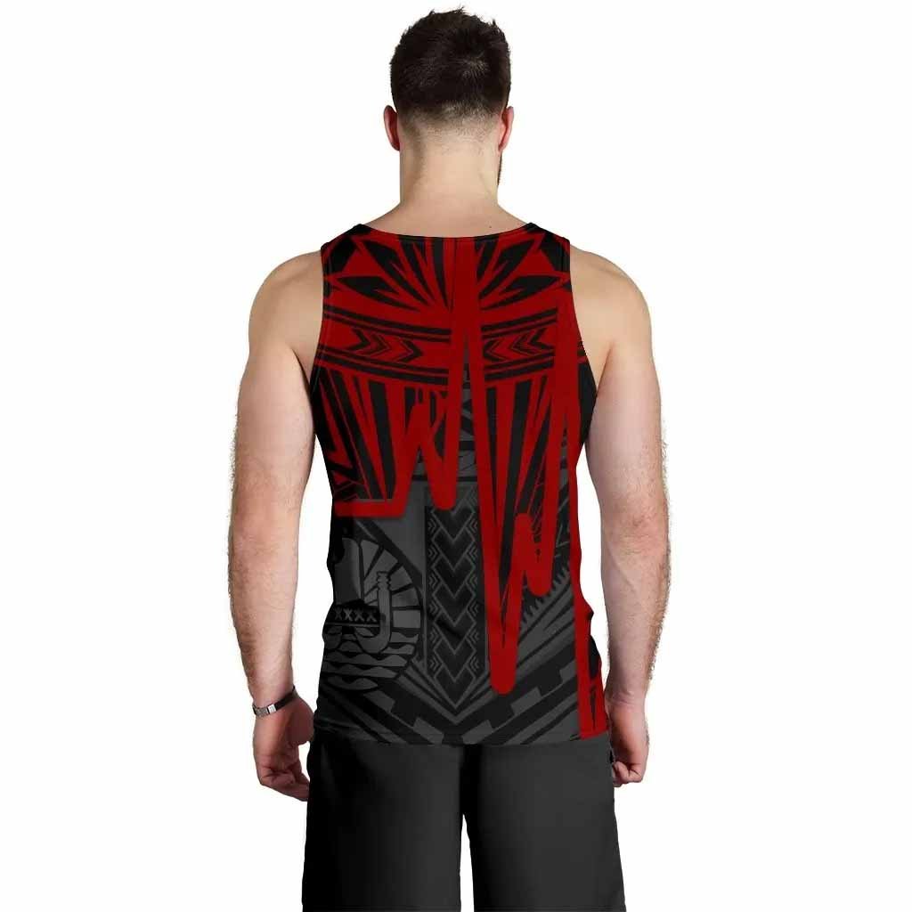 Tahiti Men Tank Top - Tahiti Seal In Heartbeat Patterns Style (Red)