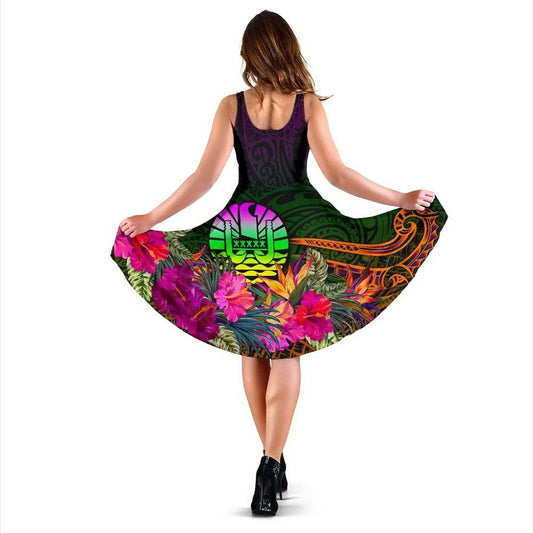 Tahiti Midi Dress - Summer Hibiscus