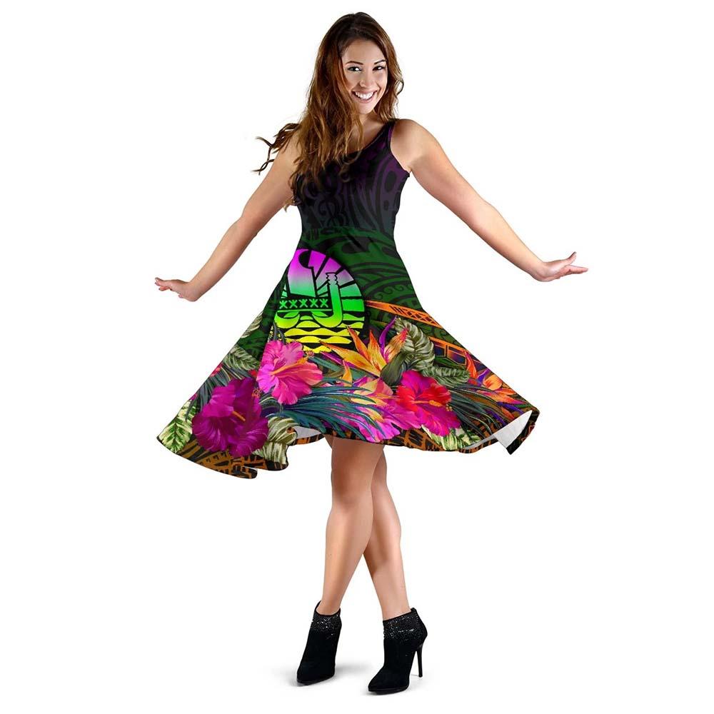 Tahiti Midi Dress - Summer Hibiscus
