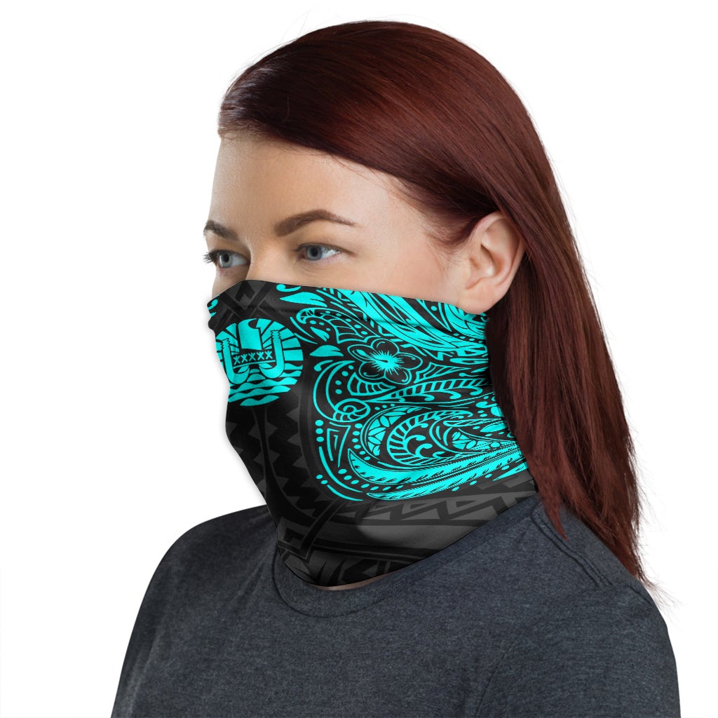 Tahiti Neck Gaiter - Floral Tattoo Neon Blue