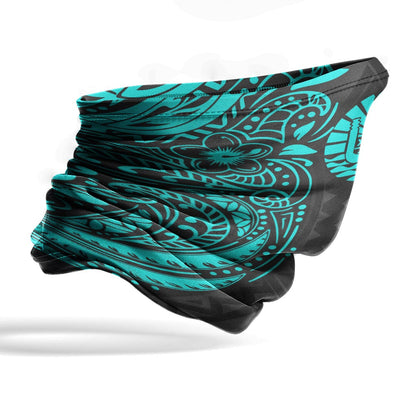 Tahiti Neck Gaiter - Floral Tattoo Neon Blue