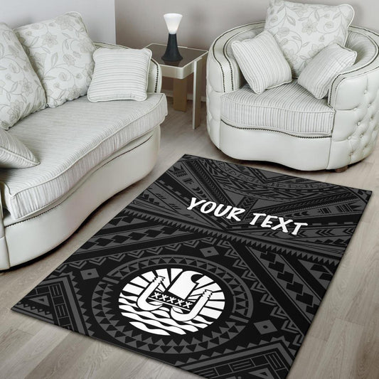 Tahiti Personalised Area Rug - Tahiti Seal In Polynesian Tattoo Style (Black) -BN25