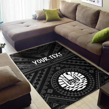 Tahiti Personalised Area Rug - Tahiti Seal In Polynesian Tattoo Style (Black) -BN25