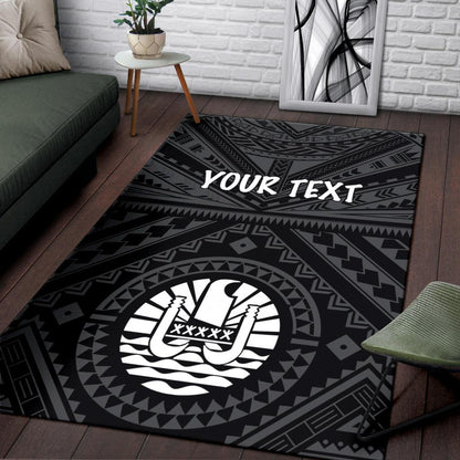 Tahiti Personalised Area Rug - Tahiti Seal In Polynesian Tattoo Style (Black) -BN25