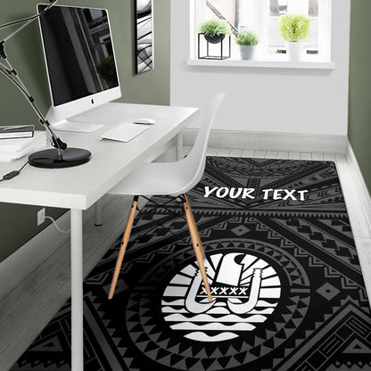 Tahiti Personalised Area Rug - Tahiti Seal In Polynesian Tattoo Style (Black) -BN25