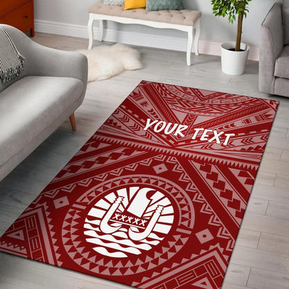Tahiti Personalised Area Rug - Tahiti Seal In Polynesian Tattoo Style (Red)