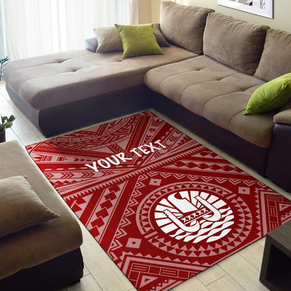 Tahiti Personalised Area Rug - Tahiti Seal In Polynesian Tattoo Style (Red)