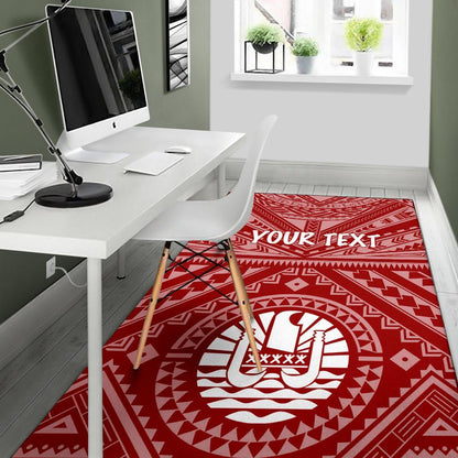 Tahiti Personalised Area Rug - Tahiti Seal In Polynesian Tattoo Style (Red)