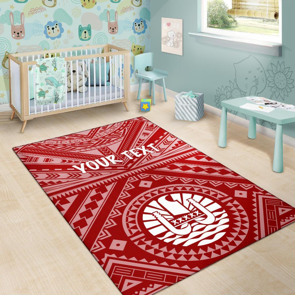Tahiti Personalised Area Rug - Tahiti Seal In Polynesian Tattoo Style (Red)