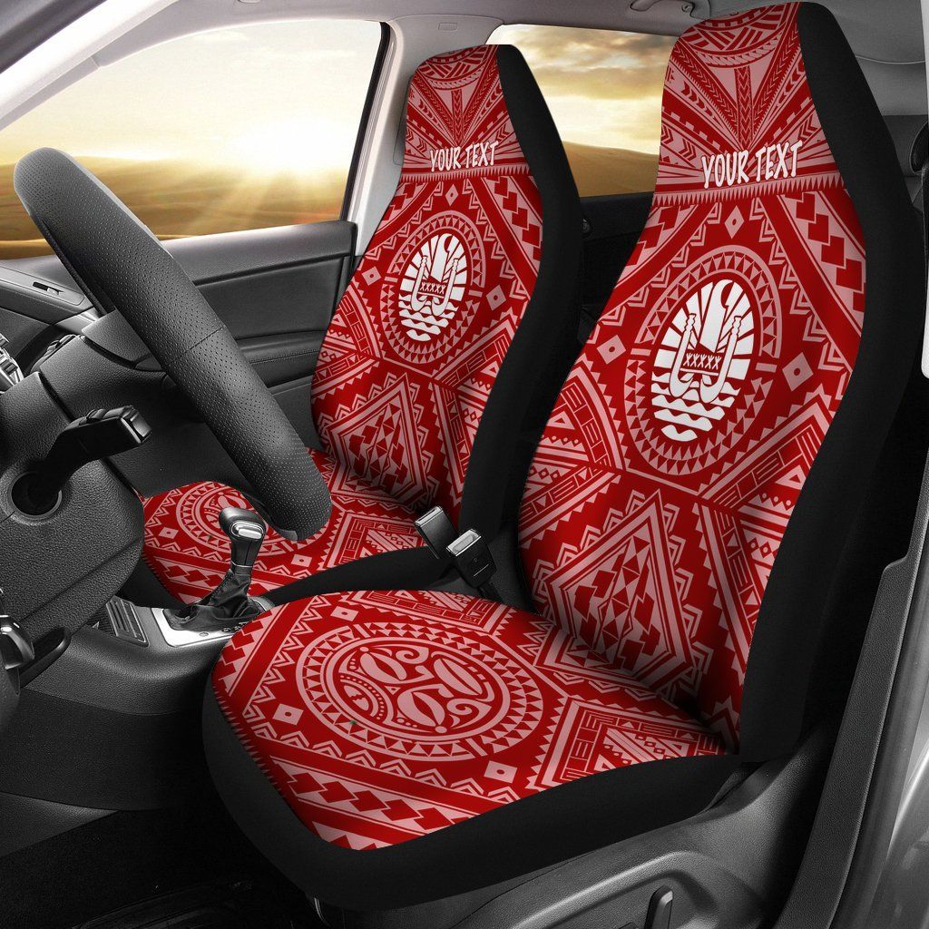 Tahiti Personalised Car Seat Covers - Tahiti Seal In Polynesian Tattoo Style (Red) -BN25