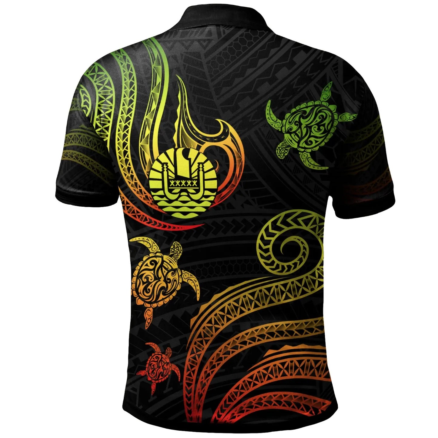 Tahiti Personalised Custom Polo Shirt - Polynesian Turtle With Pattern Reggae