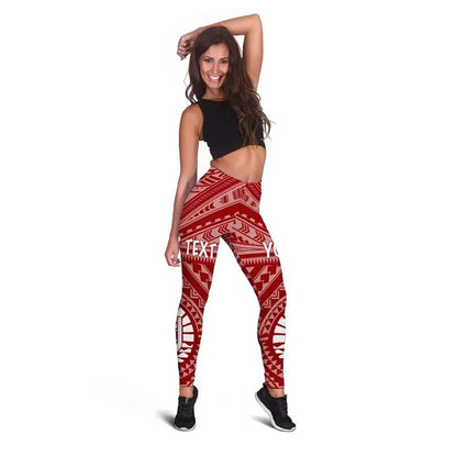 Tahiti Personalised Legging - Tahiti Seal In Polynesian Tattoo Style (Red) -BN25