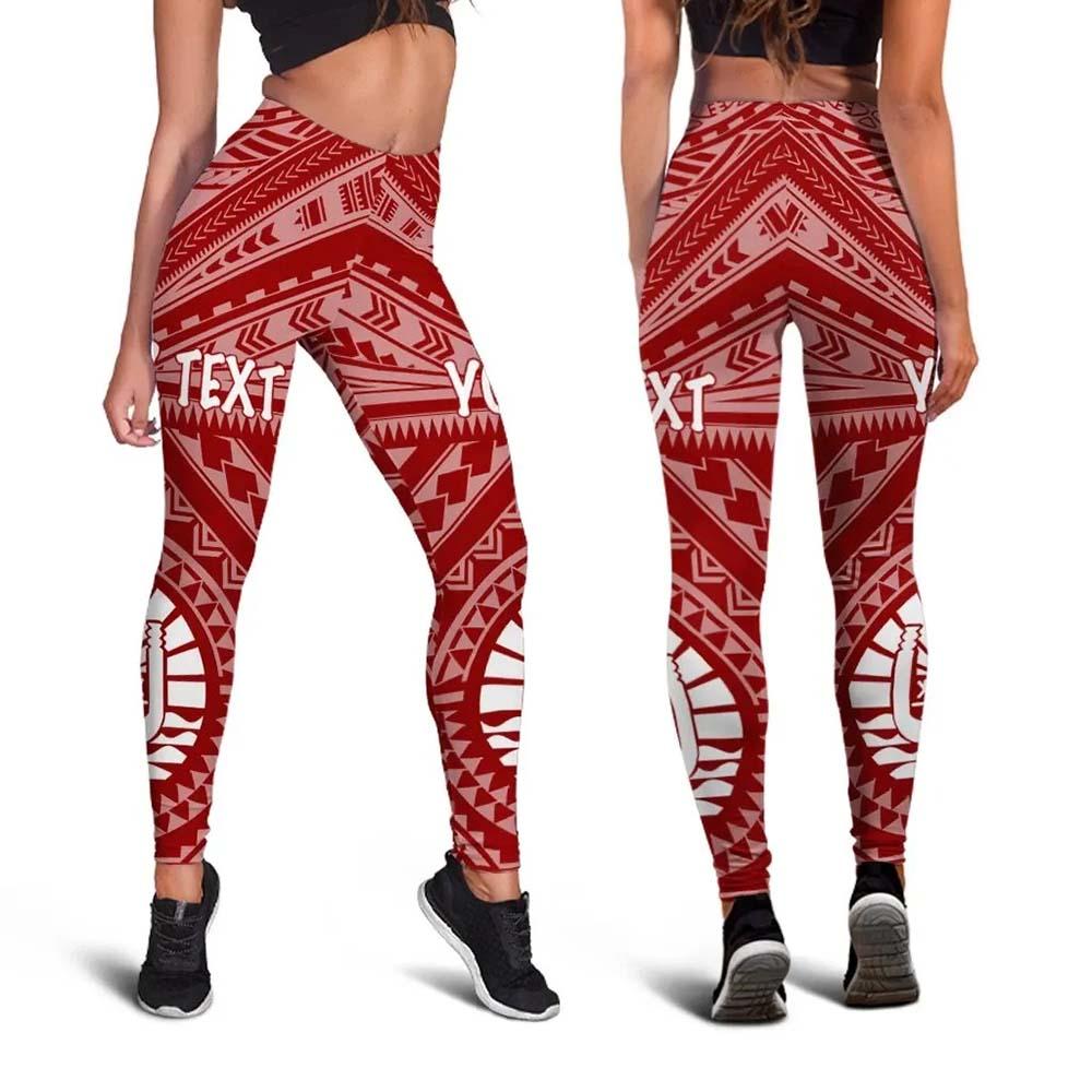 Tahiti Personalised Legging - Tahiti Seal In Polynesian Tattoo Style (Red) -BN25