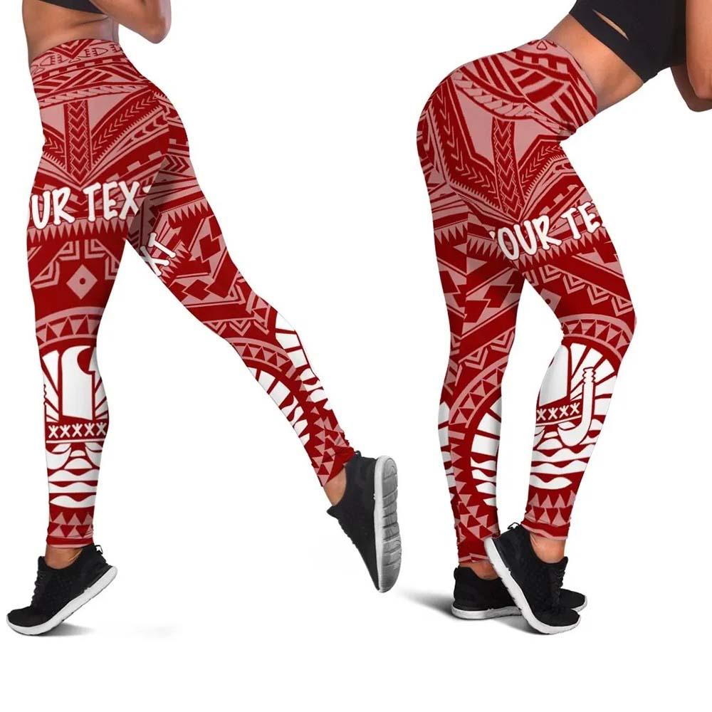 Tahiti Personalised Legging - Tahiti Seal In Polynesian Tattoo Style (Red) -BN25