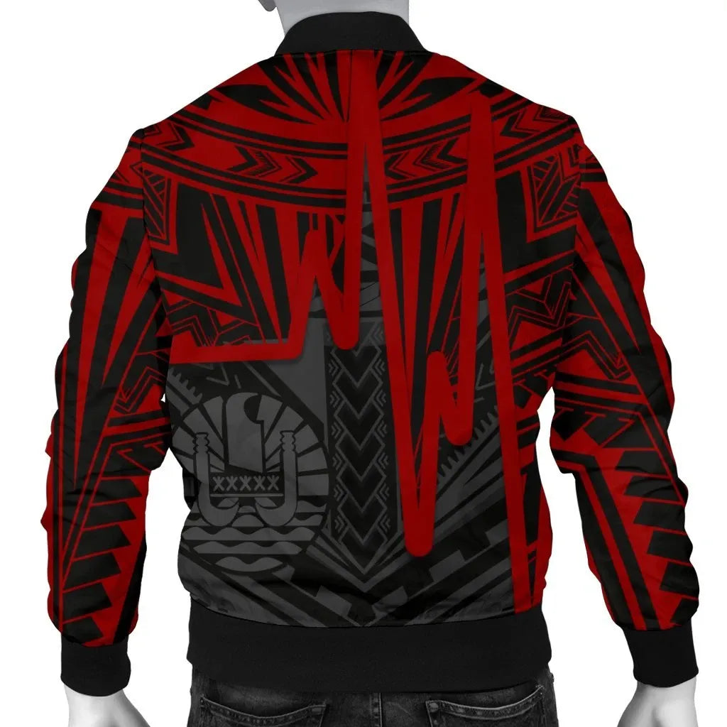 Tahiti Personalised Bomber Jacket - Tahiti Seal In Heartbeat Patterns Style (Red)