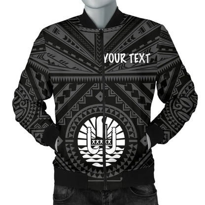 Tahiti Personalised Bomber Jacket - Tahiti Seal In Polynesian Tattoo Style (Black)