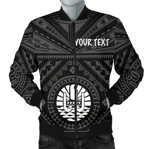 Tahiti Personalised Bomber Jacket - Tahiti Seal In Polynesian Tattoo Style (Black)