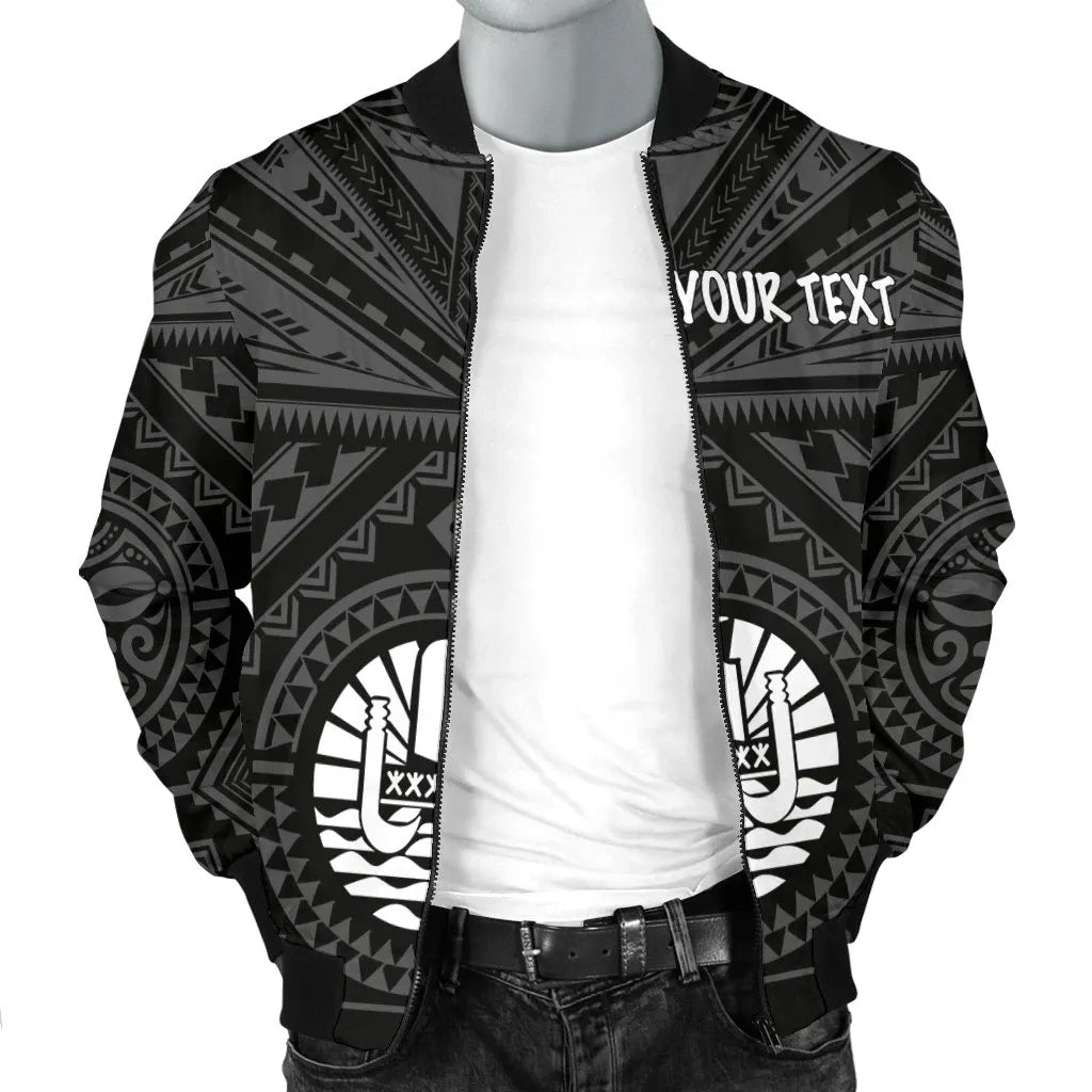Tahiti Personalised Bomber Jacket - Tahiti Seal In Polynesian Tattoo Style (Black)