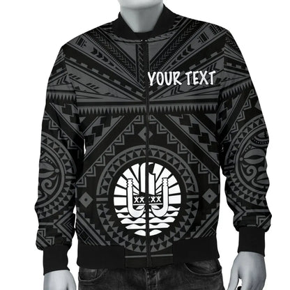 Tahiti Personalised Bomber Jacket - Tahiti Seal In Polynesian Tattoo Style (Black)