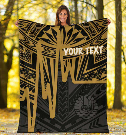Tahiti Personalised Premium Blanket - Tahiti Seal In Heartbeat Patterns Style (Gold)
