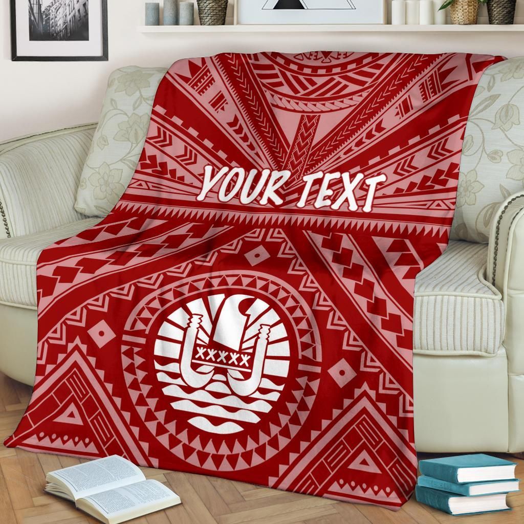 Tahiti Personalised Premium Blanket - Tahiti Seal In Polynesian Tattoo Style (Red)