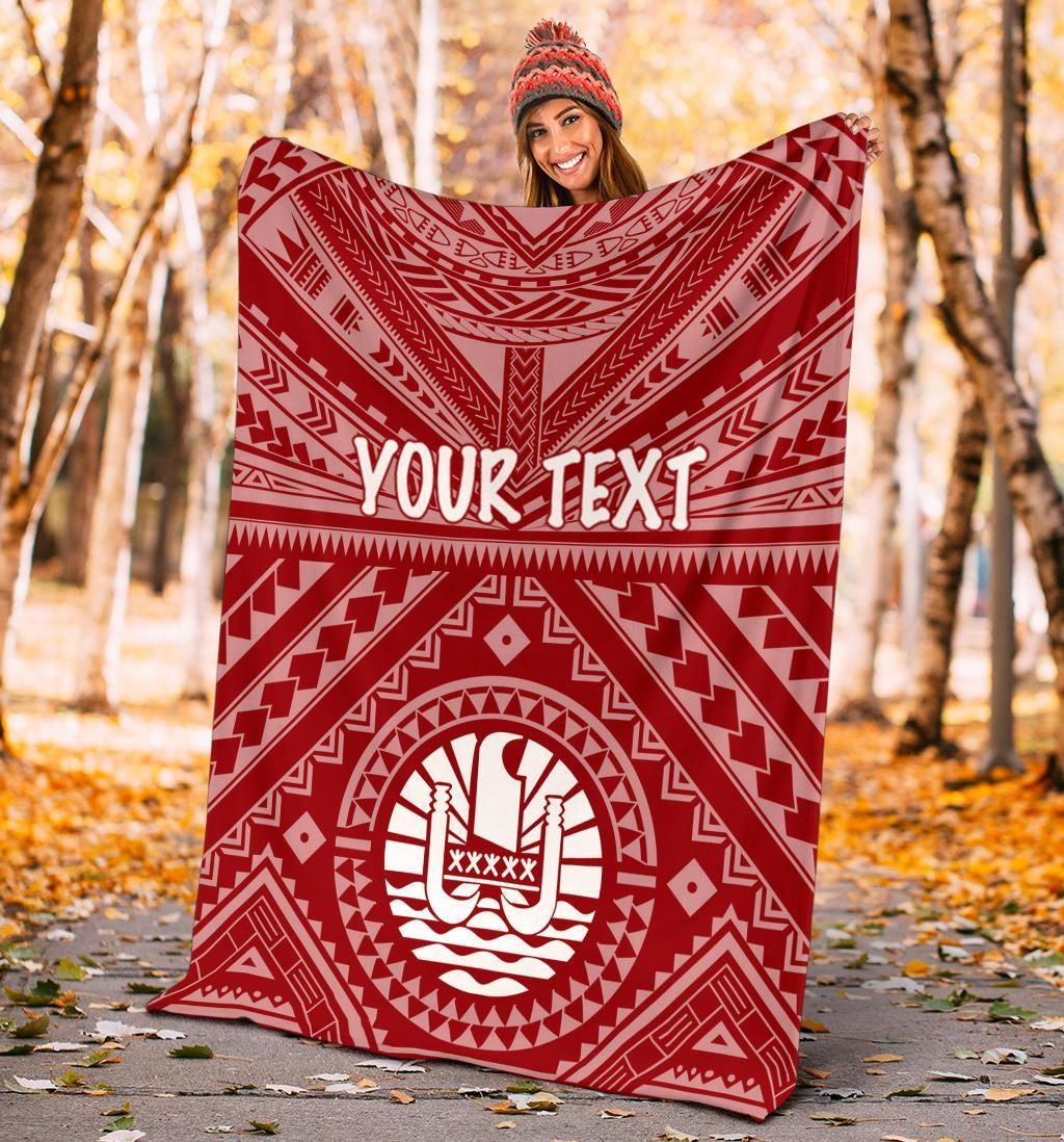 Tahiti Personalised Premium Blanket - Tahiti Seal In Polynesian Tattoo Style (Red)