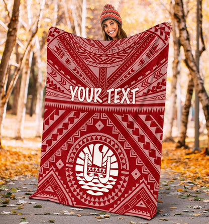 Tahiti Personalised Premium Blanket - Tahiti Seal In Polynesian Tattoo Style (Red)