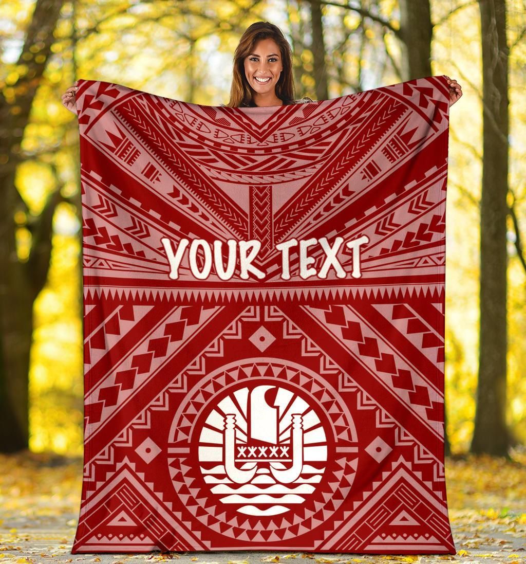 Tahiti Personalised Premium Blanket - Tahiti Seal In Polynesian Tattoo Style (Red)