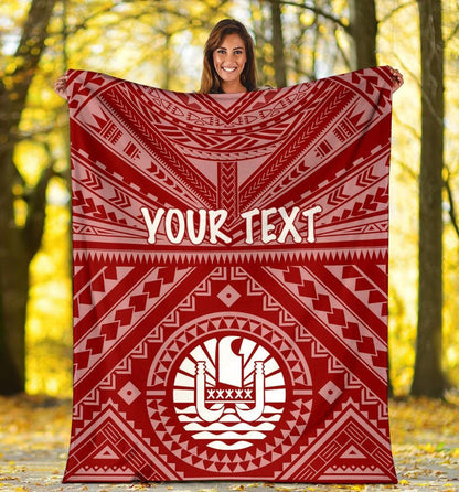 Tahiti Personalised Premium Blanket - Tahiti Seal In Polynesian Tattoo Style (Red)