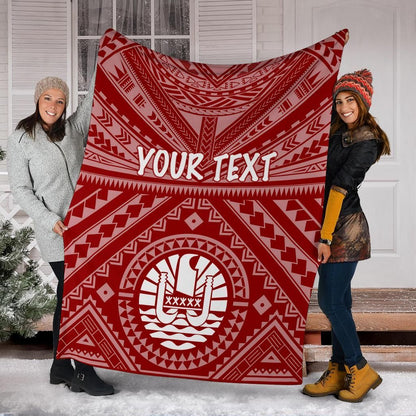 Tahiti Personalised Premium Blanket - Tahiti Seal In Polynesian Tattoo Style (Red)