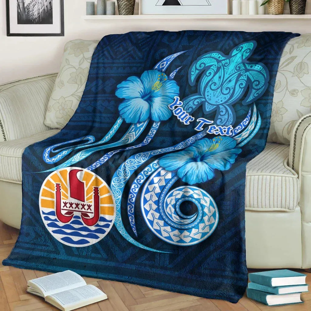 Tahiti Personalised Premium Blanket - Turtle and Tribal Tattoo Of Polynesian