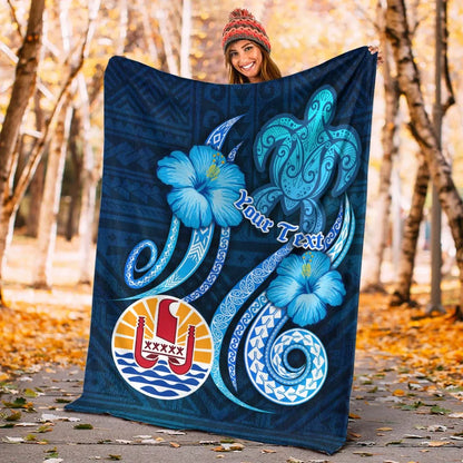 Tahiti Personalised Premium Blanket - Turtle and Tribal Tattoo Of Polynesian