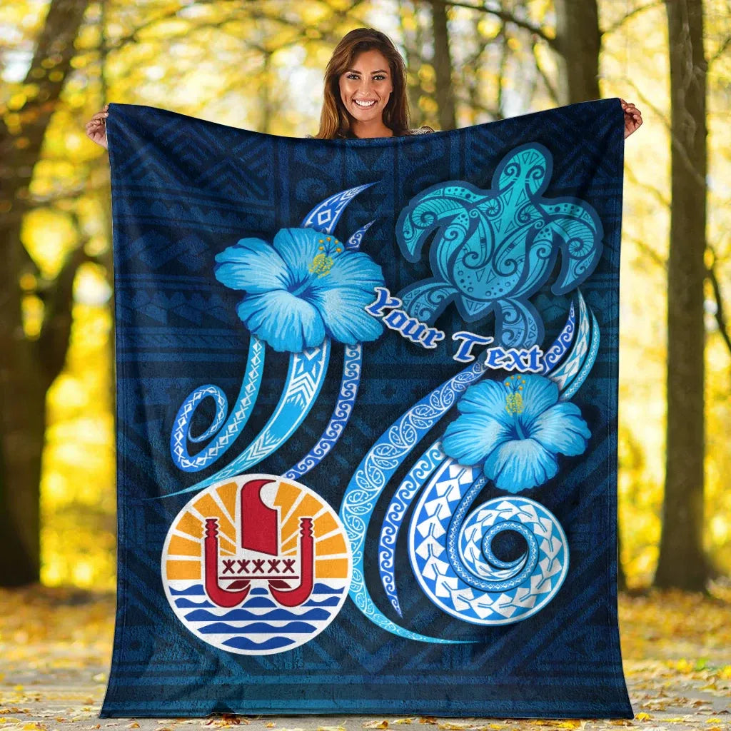Tahiti Personalised Premium Blanket - Turtle and Tribal Tattoo Of Polynesian