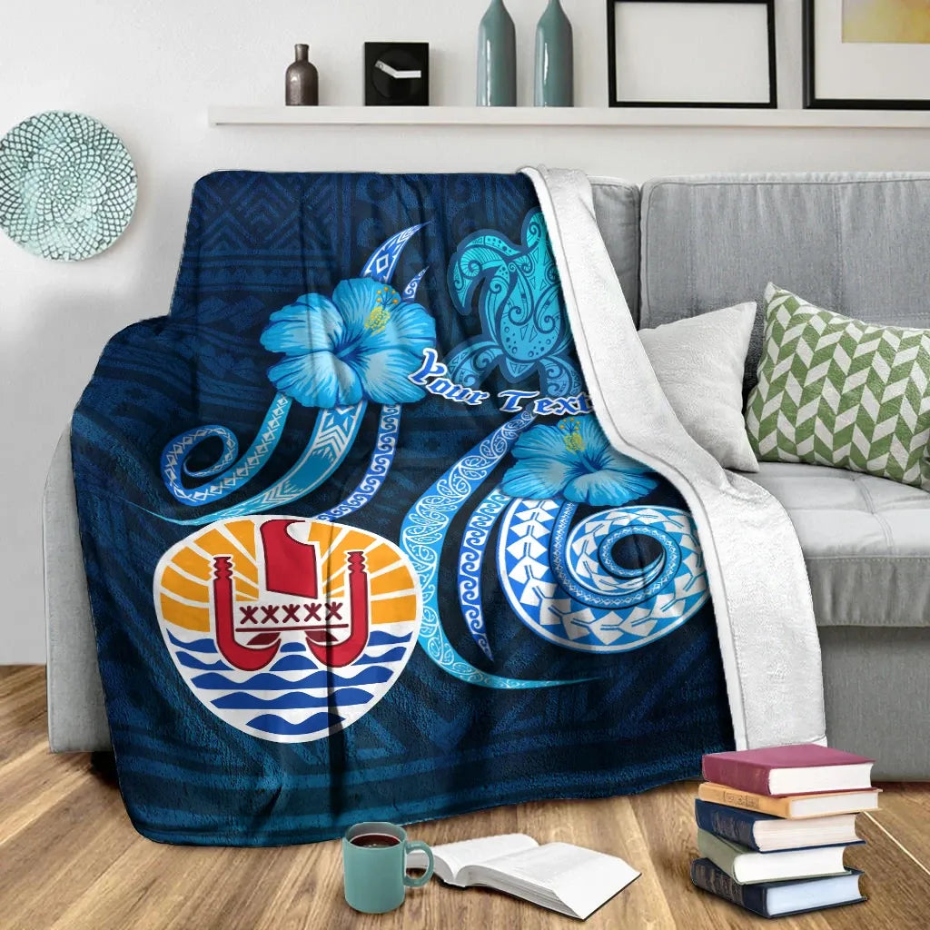 Tahiti Personalised Premium Blanket - Turtle and Tribal Tattoo Of Polynesian